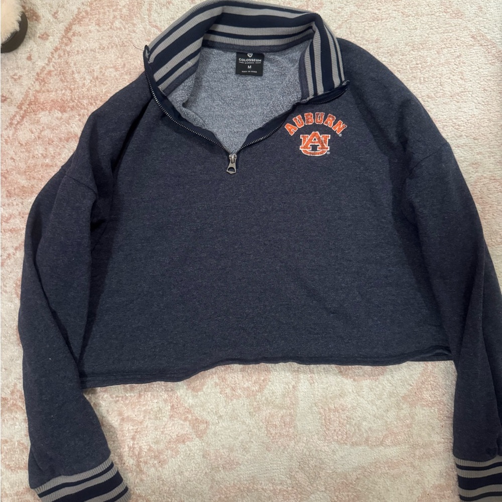 Auburn University Navy Quarter-Zip Pullover Crop
